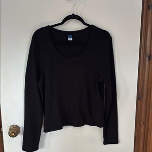 Classic Black Long Sleeve Waffle Top